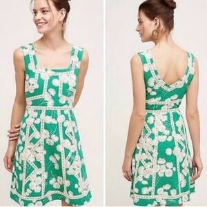 Anthropologie Maeve Green Floral Sleeveless Dress 8